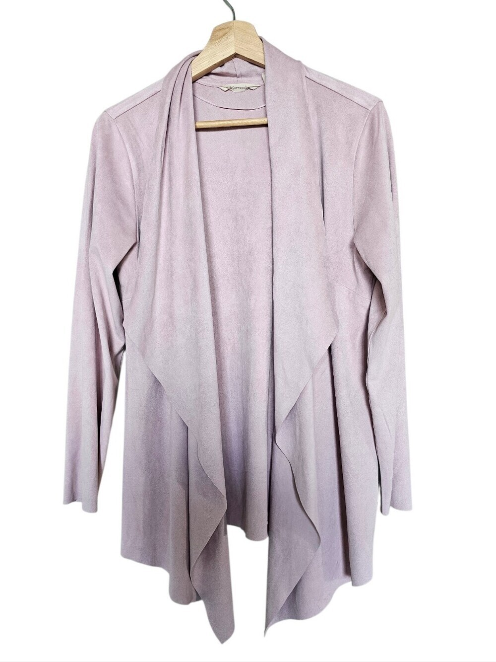 Soft Surroundings Faux Suede Lightweight Draped Open Cardigan - Dusty Lavender
